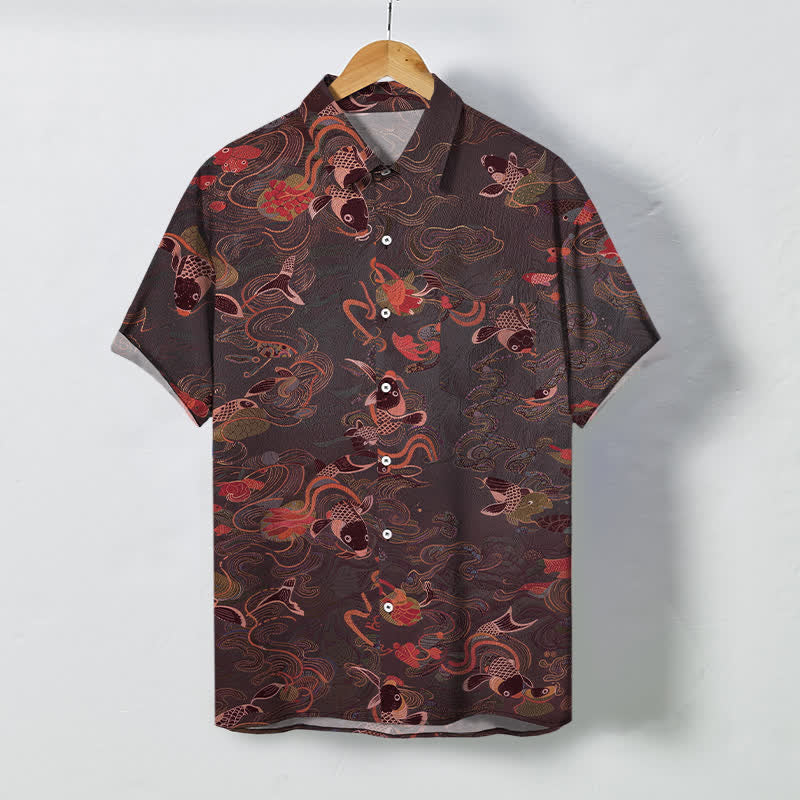Buddha Stones Camisa transpirable de manga corta para hombre con estampado de nubes y olas de peces koi. - Granate - US/UK/AU48, UE58 (4XL) - image 7