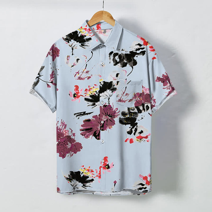 Buddha Stones Camisa transpirable de manga corta para hombre con botones y estampado floral en acuarela - Azul claro - US/UK/AU48, UE58 (4XL) - image 3