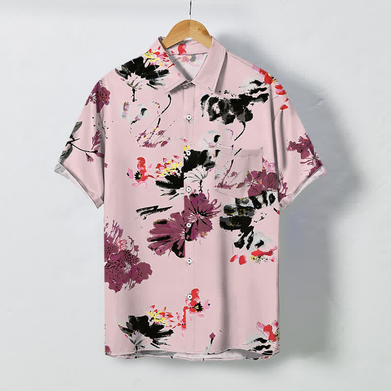 Buddha Stones Camisa transpirable de manga corta para hombre con botones y estampado floral en acuarela - rosa claro - US/UK/AU48, UE58 (4XL) - image 5