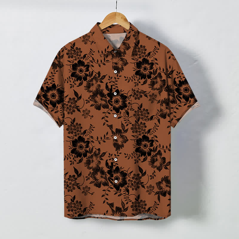 Buddha Stones Camisa de manga corta para hombre, resistente a las arrugas, con botones y estampado floral negro. - Perú - US/UK/AU48, UE58 (4XL) - image 0