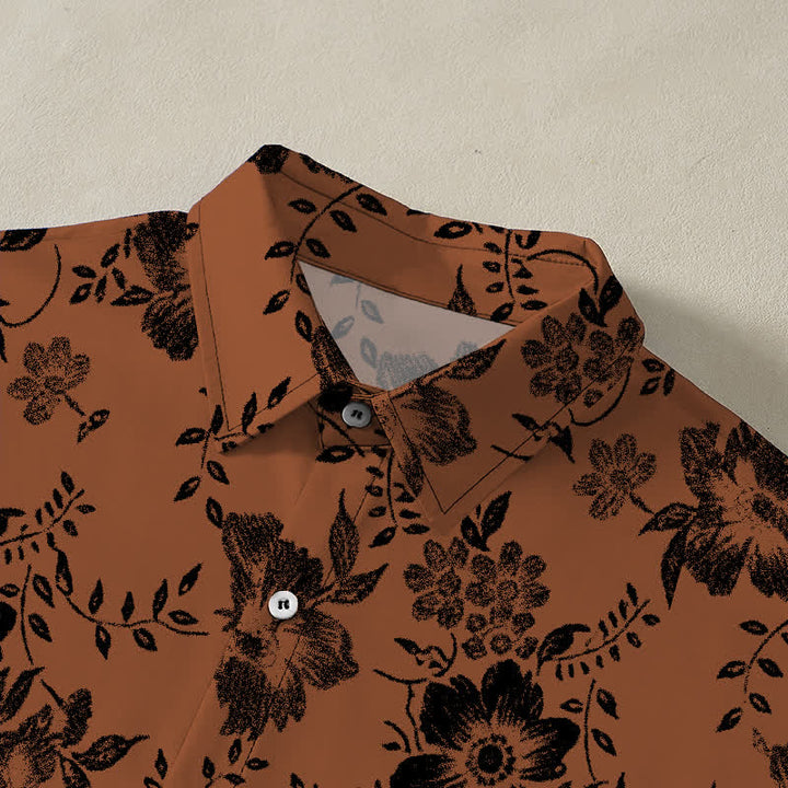 Buddha Stones Camisa de manga corta para hombre, resistente a las arrugas, con botones y estampado floral negro. - image 2