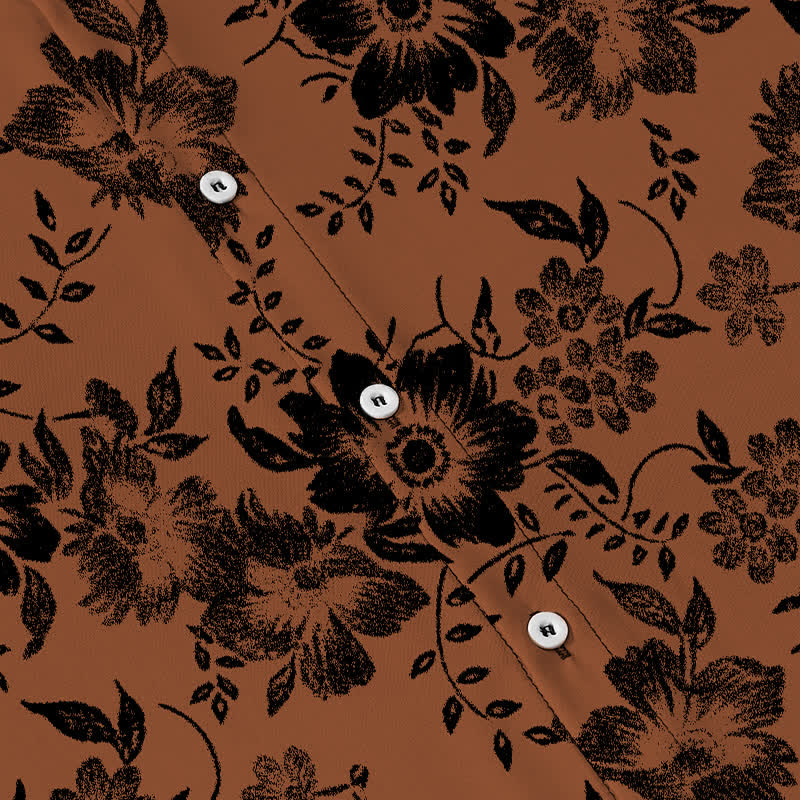 Buddha Stones Camisa de manga corta para hombre, resistente a las arrugas, con botones y estampado floral negro. - image 3