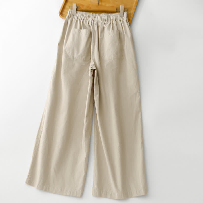 Buddha Stones Pantalones cortos minimalistas informales de color liso para mujer, ideales para primavera y verano. Pantalones de pierna ancha con bolsillos. - image 1