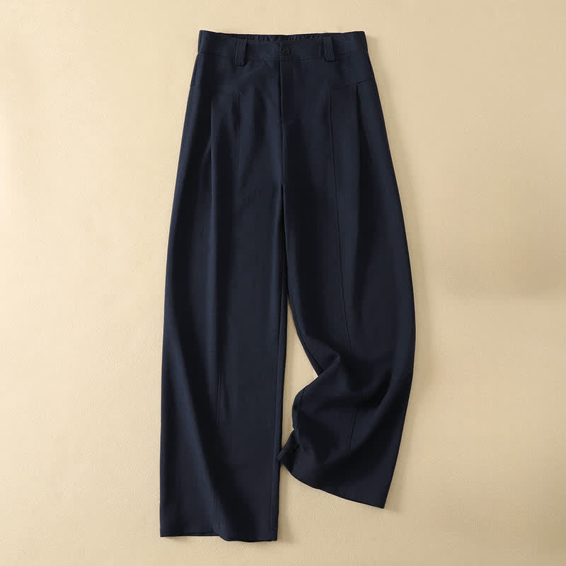 Buddha Stones Pantalones largos de algodón liso de corte recto para mujer, estilo minimalista elegante, con botones y cremallera, ideales para primavera y verano. - Marina de guerra - US12, UK/AU16, EU44 (2XL) - image 0