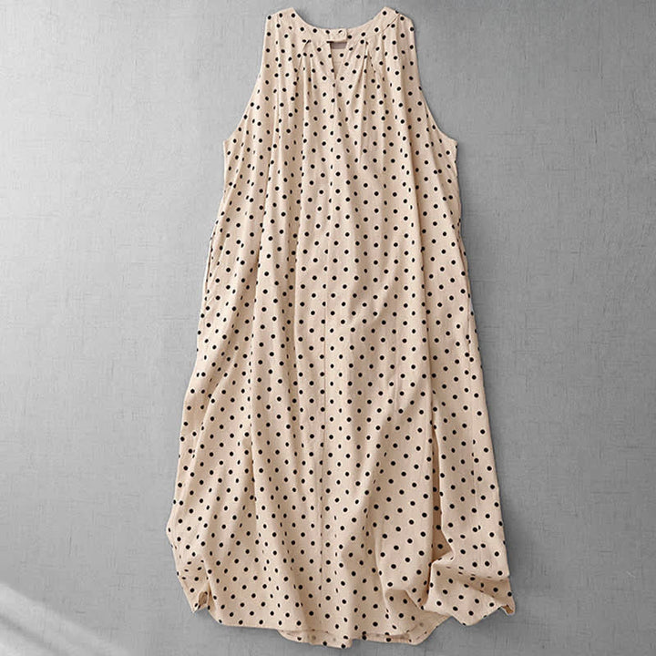 Buddha Stones Vestido de verano vintage sin mangas con estampado de lunares para mujer - image 1