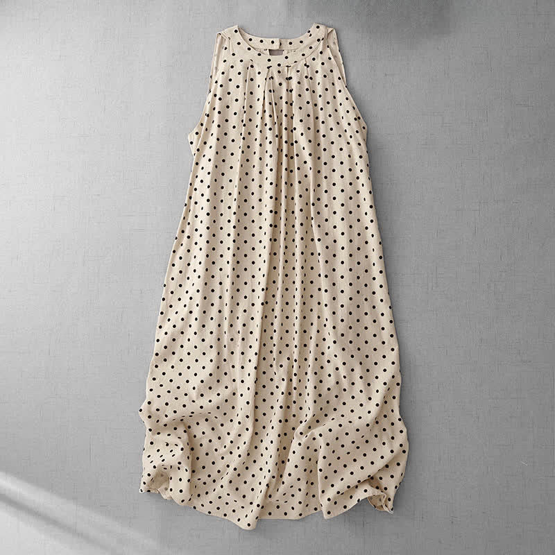 Buddha Stones Vestido de verano vintage sin mangas con estampado de lunares para mujer - Almendra blanqueada - US14，UK/AU18，EU46 (2XL) - image 0