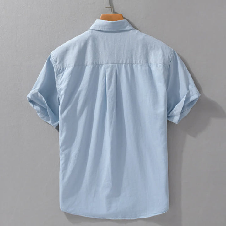 Buddha Stones Camisa clásica de manga corta para hombre, de algodón liso, con botones y bolsillos de parche, ideal para el verano. - image 6