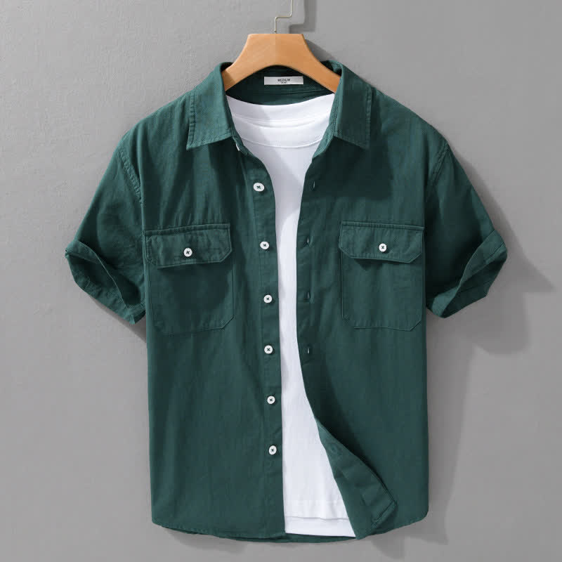 Buddha Stones Camisa clásica de manga corta para hombre, de algodón liso, con botones y bolsillos de parche, ideal para el verano. - Verdemar - US/UK/AU42, EU52 (3XL) - image 10