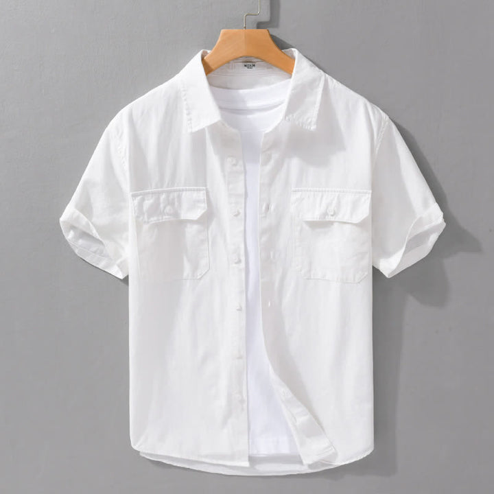 Buddha Stones Camisa clásica de manga corta para hombre, de algodón liso, con botones y bolsillos de parche, ideal para el verano. - Blanco - US/UK/AU42, EU52 (3XL) - image 15