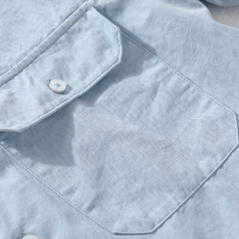 Buddha Stones Camisa clásica de manga corta para hombre, de algodón liso, con botones y bolsillos de parche, ideal para el verano. - image 7