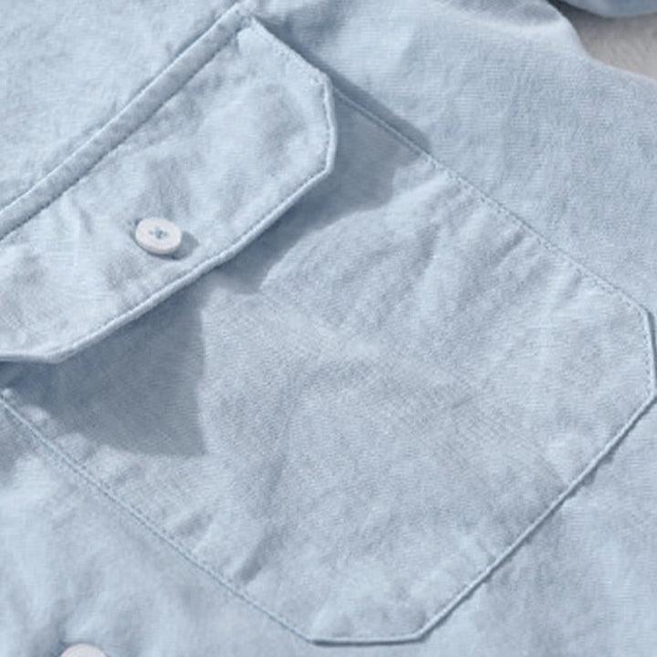 Buddha Stones Camisa clásica de manga corta para hombre, de algodón liso, con botones y bolsillos de parche, ideal para el verano. - image 7