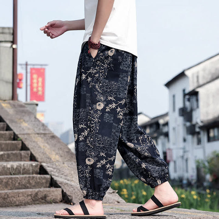 Buddha Stones Pantalones cortos de verano estilo boho casual con cordón ajustable, estampado de elefante y árbol, estilo harem para hombre con bolsillos. - image 9