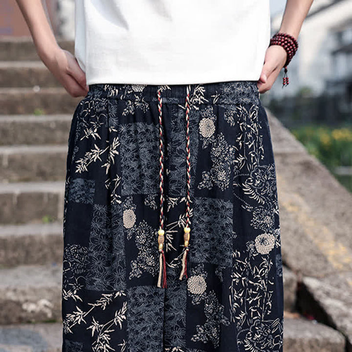 Buddha Stones Pantalones cortos de verano estilo boho casual con cordón ajustable, estampado de elefante y árbol, estilo harem para hombre con bolsillos. - image 16
