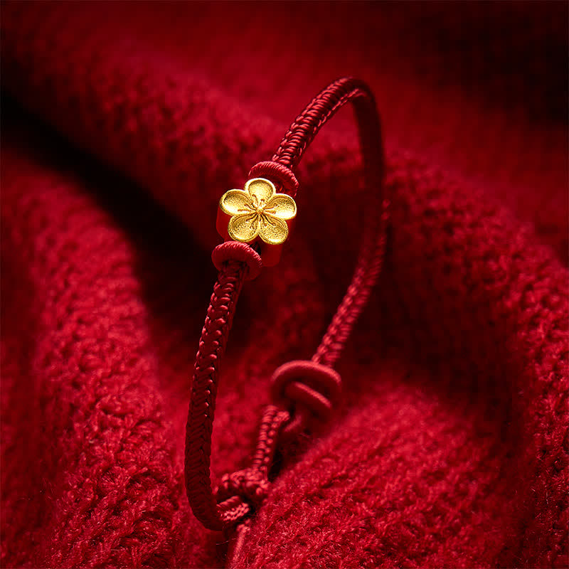 Buddha Stones Pulsera de cordón trenzado pequeño con diseño de flor de durazno, tejida a mano en rojo. - image 3