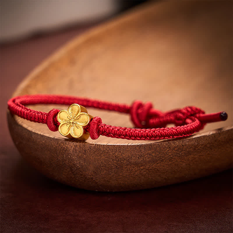 Buddha Stones Pulsera de cordón trenzado pequeño con diseño de flor de durazno, tejida a mano en rojo. - image 2