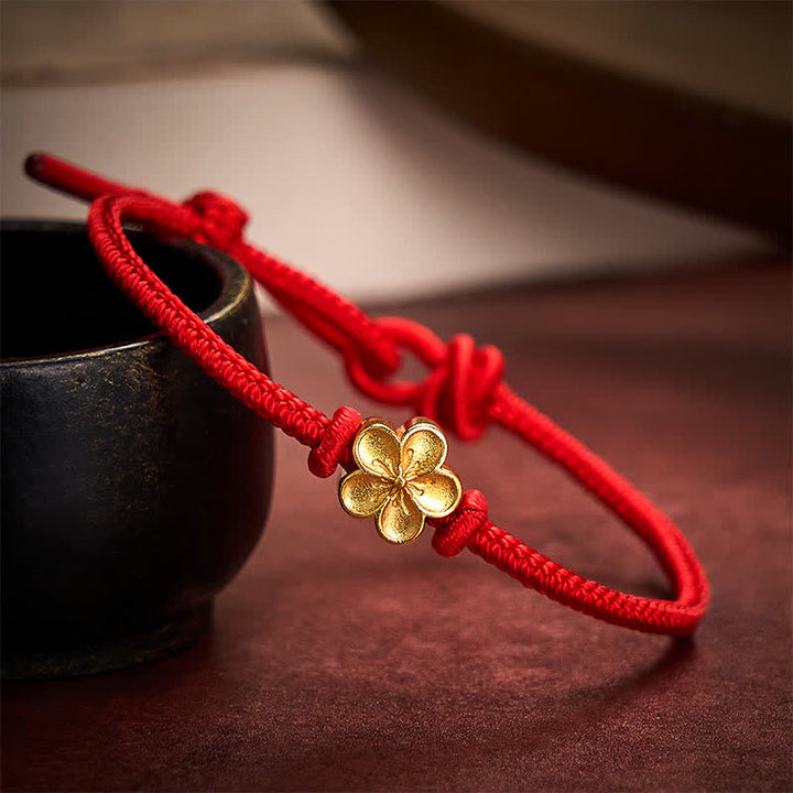 Buddha Stones Pulsera de cordón trenzado pequeño con diseño de flor de durazno, tejida a mano en rojo. - Rojo (circunferencia de la muñeca 5,91-7,48 pulgadas / 15-19 cm) - image 7