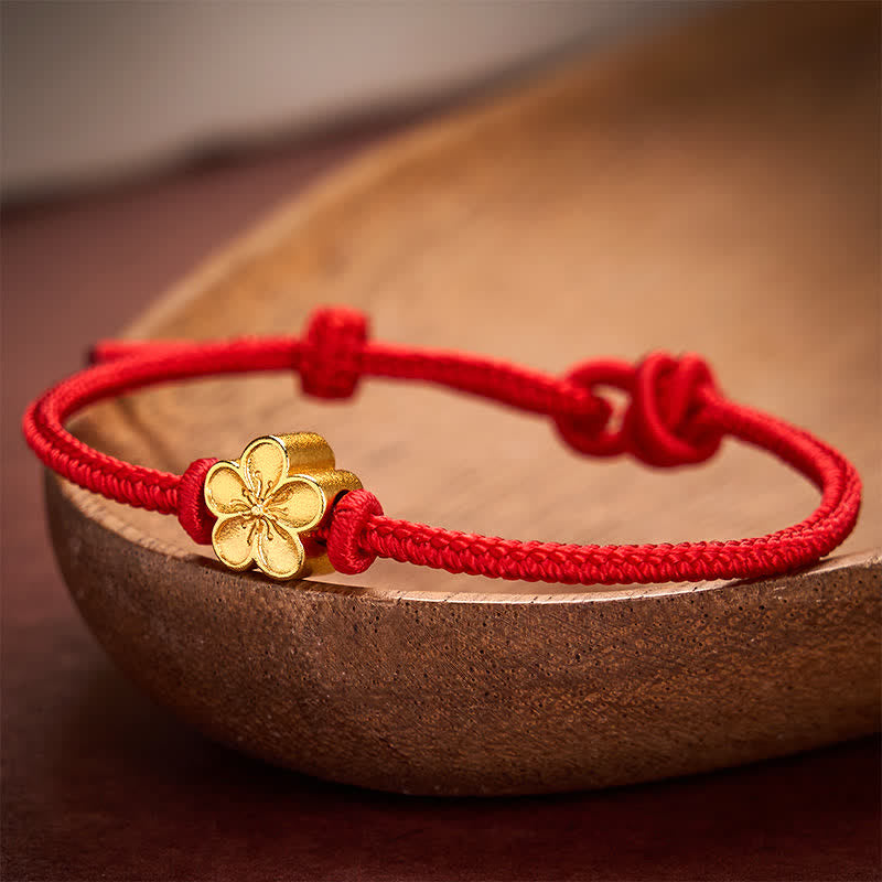 Buddha Stones Pulsera de cordón trenzado pequeño con diseño de flor de durazno, tejida a mano en rojo. - image 9