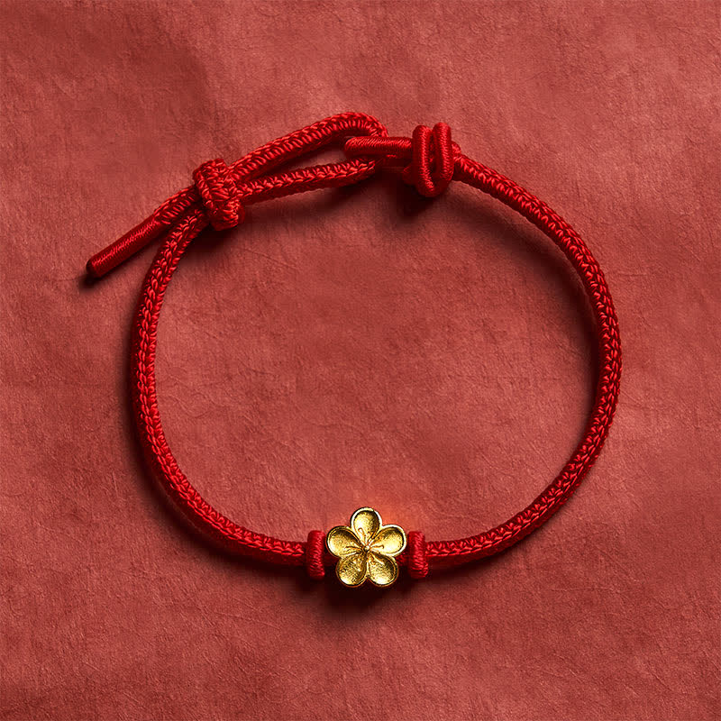 Buddha Stones Pulsera de cordón trenzado pequeño con diseño de flor de durazno, tejida a mano en rojo. - image 8