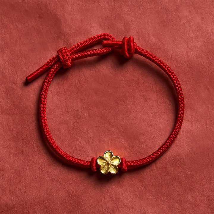 Buddha Stones Pulsera de cordón trenzado pequeño con diseño de flor de durazno, tejida a mano en rojo. - image 8