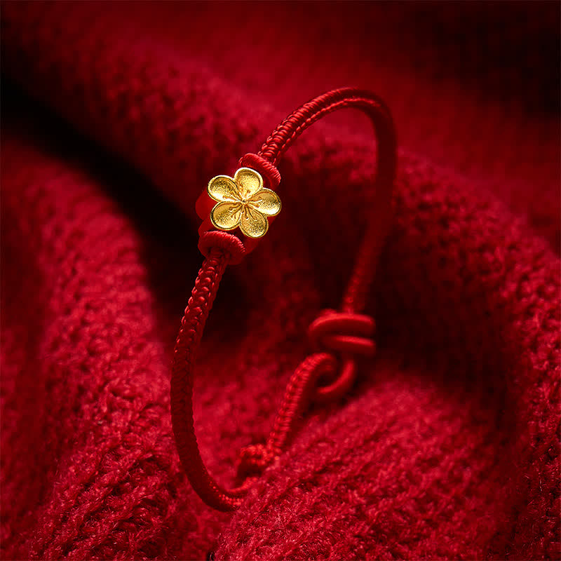 Buddha Stones Pulsera de cordón trenzado pequeño con diseño de flor de durazno, tejida a mano en rojo. - image 10