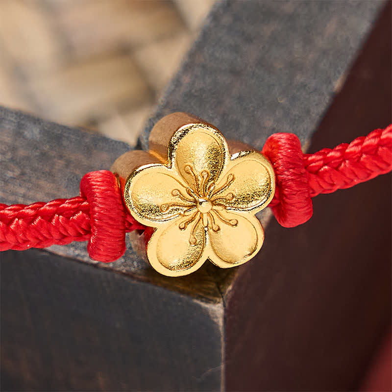 Buddha Stones Pulsera de cordón trenzado pequeño con diseño de flor de durazno, tejida a mano en rojo. - image 11