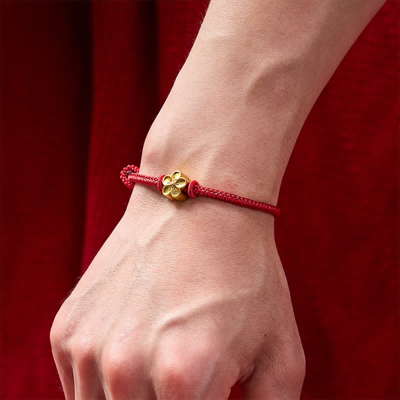 Buddha Stones Pulsera de cordón trenzado pequeño con diseño de flor de durazno, tejida a mano en rojo. - image 4