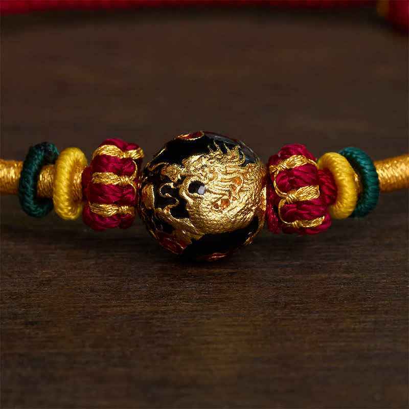 Buddha Stones Pulsera trenzada de hilo rojo con cuentas de dragón de cobre - image 9