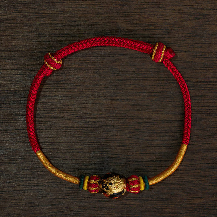 Buddha Stones Pulsera trenzada de hilo rojo con cuentas de dragón de cobre - Cordón rojo (circunferencia de la muñeca: 15–20 cm) - Cuenta del Dragón Negro - image 16