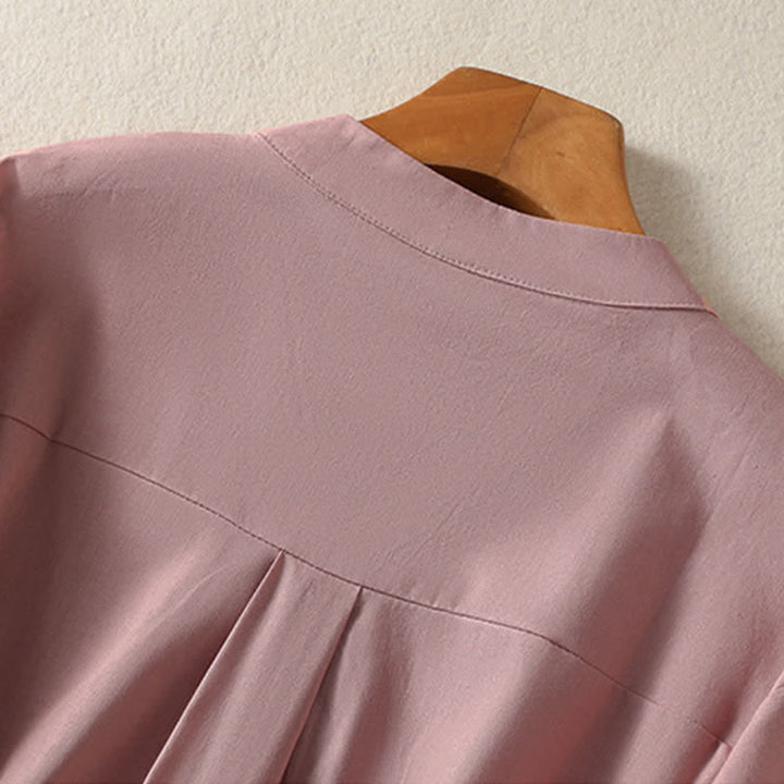 Buddha Stones Camisas de manga corta lisas con botones, estilo casual de verano para mujer. - image 3