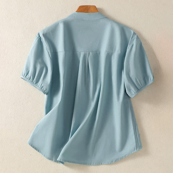 Buddha Stones Camisas de manga corta lisas con botones, estilo casual de verano para mujer. - image 8