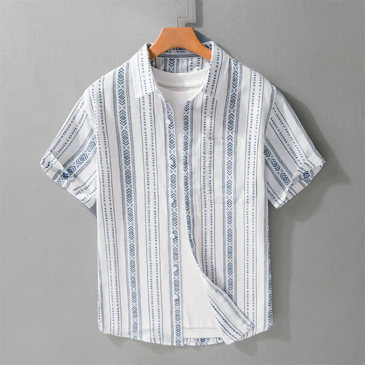 Buddha Stones Camisa de manga corta para hombre, estilo casual de verano, clásica, abotonada, a rayas, con bolsillo de parche. - AliciaAzul - US/UK/AU42, EU52 (3XL) - image 0