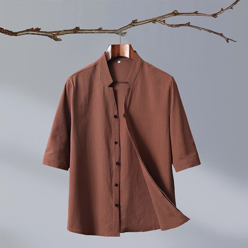 Buddha Stones Camisa de manga corta para hombre de algodón liso con cuello mandarín y botones, estilo Summer Tang. - Perú - US/UK/AU50, EU60 (7XL) - image 0