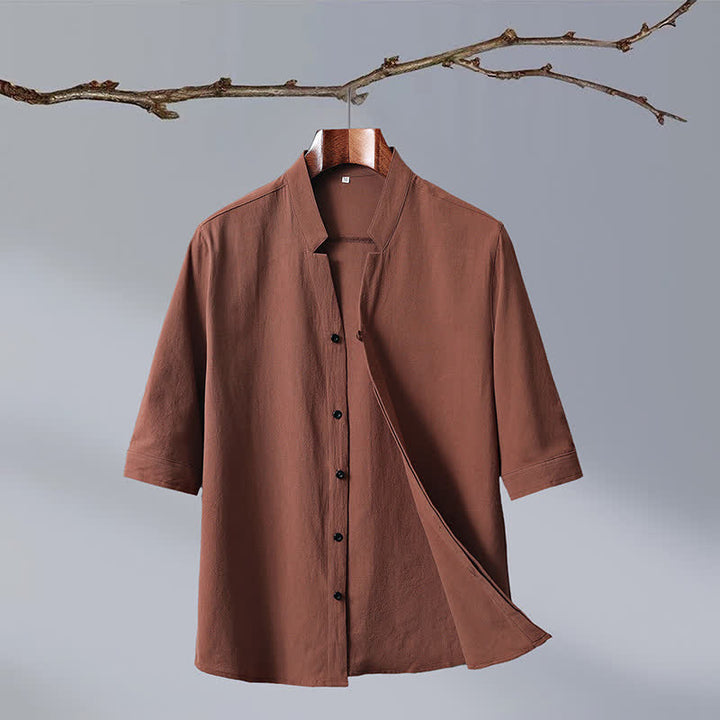 Buddha Stones Camisa de manga corta para hombre de algodón liso con cuello mandarín y botones, estilo Summer Tang. - Perú - US/UK/AU50, EU60 (7XL) - image 0