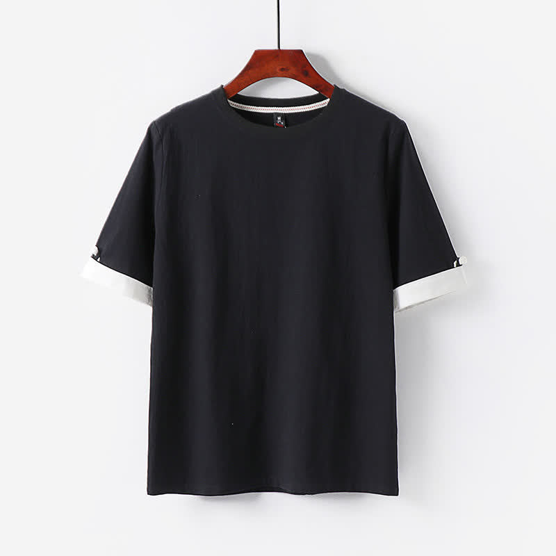 Buddha Stones Camiseta de manga corta para hombre, estilo casual de verano, minimalista, con botones, cuello redondo, de algodón liso. - Negro - US/UK/AU48, EU58 (6XL) - image 1