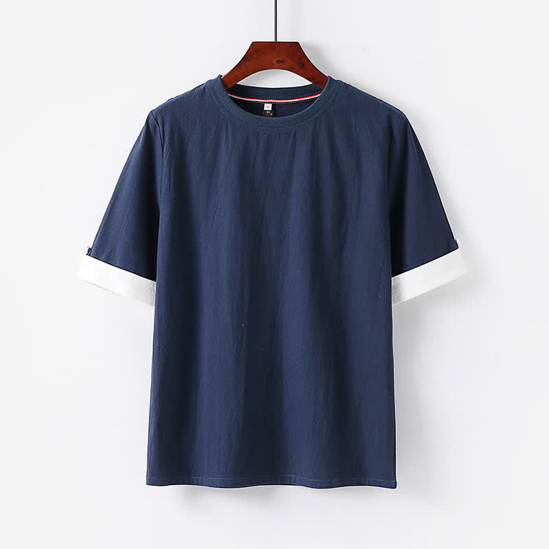 Buddha Stones Camiseta de manga corta para hombre, estilo casual de verano, minimalista, con botones, cuello redondo, de algodón liso. - Azul medianoche - US/UK/AU48, EU58 (6XL) - image 0