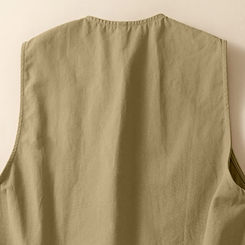 Buddha Stones Camiseta sin mangas minimalista de verano con botones y bolsillo. - image 9