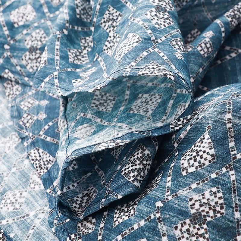Buddha Stones Vestido de verano bohemio azul con cordón ajustable y estampado geométrico, sin mangas y bolsillos para mujer. - image 8