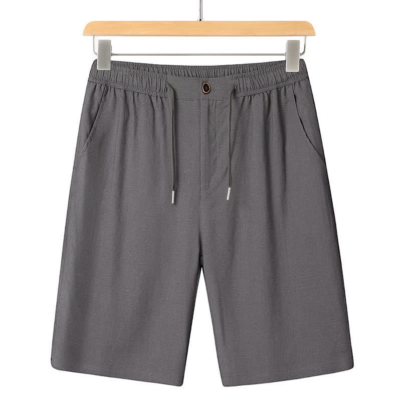 Buddha Stones Conjuntos de verano informales para hombre: camisa de manga corta lisa con cuello mandarín y pantalón con cordón ajustable. - Pantalones gris oscuro - US/UK/AU46, EU56 (5XL) - image 13