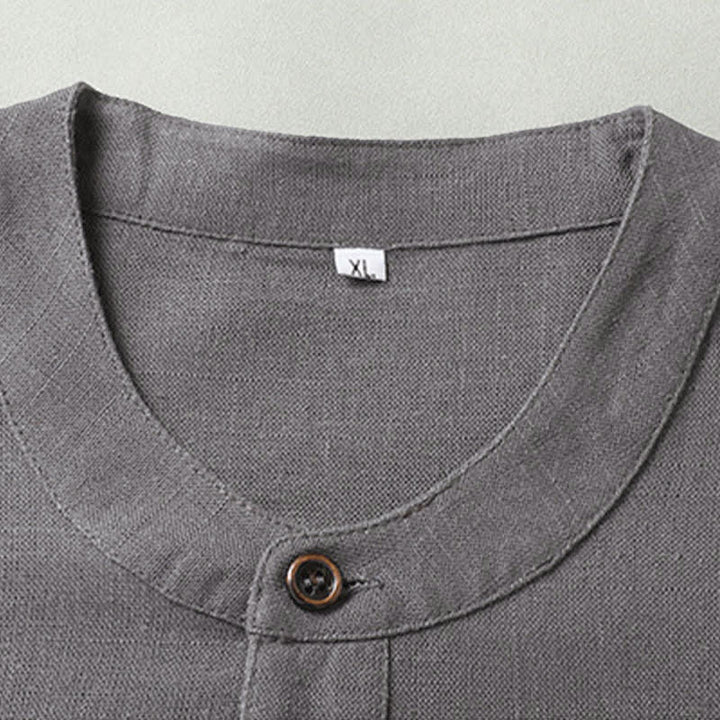 Buddha Stones Conjuntos de verano informales para hombre: camisa de manga corta lisa con cuello mandarín y pantalón con cordón ajustable. - image 6