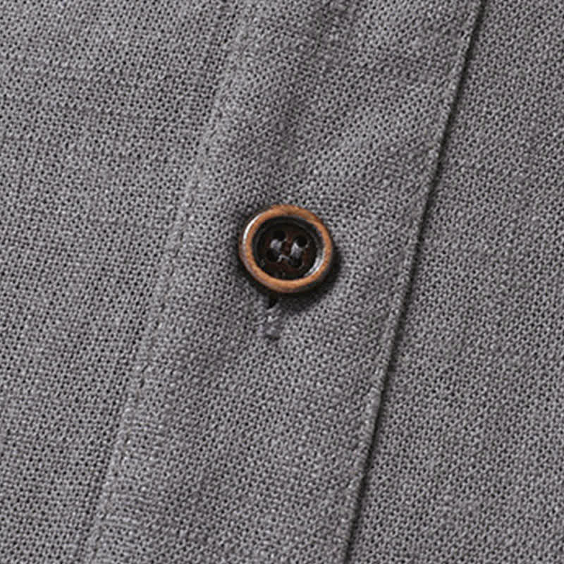 Buddha Stones Conjuntos de verano informales para hombre: camisa de manga corta lisa con cuello mandarín y pantalón con cordón ajustable. - image 8