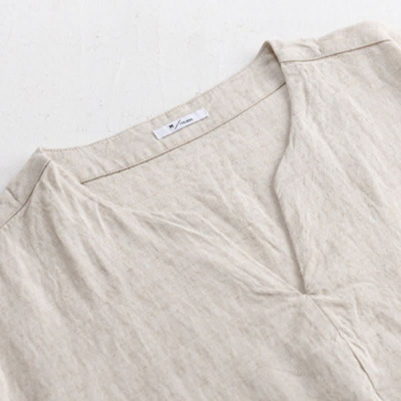 Buddha Stones Camisetas de manga corta para hombre, estilo minimalista de verano, con cuello en V y color liso. - image 1
