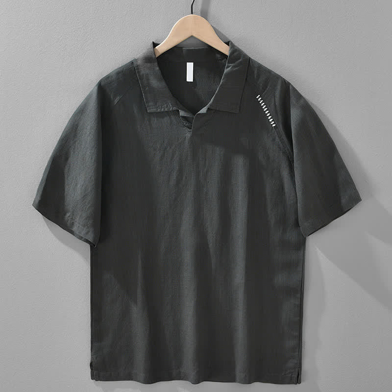 Buddha Stones Camisa de manga corta para hombre, estilo casual de verano, minimalista, con abertura lateral y cuello de solapa. - Gris pizarra oscuro - US/UK/AU42, EU52 (3XL) - image 0