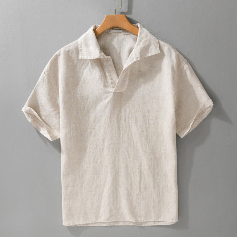 Buddha Stones Camisas de manga corta lisas para hombre, estilo casual de verano y minimalistas. - Lino - US/UK/AU42, EU52 (3XL) - image 0