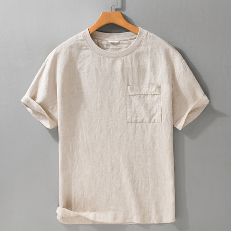 Buddha Stones Camisetas de manga corta para hombre, estilo casual de verano, minimalistas, lisas, con bolsillo de parche. - image 1