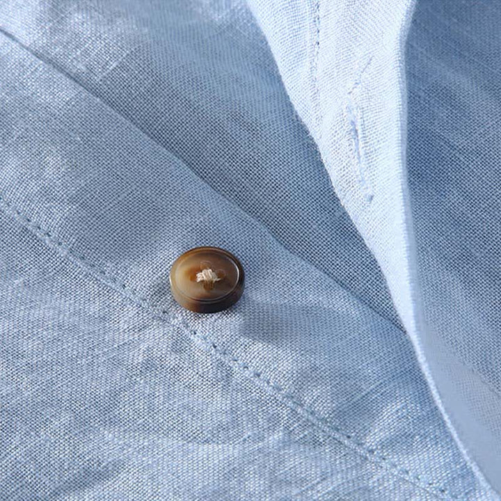 Buddha Stones Camisas de manga corta para hombre de lino liso con cuello mandarín, estilo casual de verano Tang. - image 8