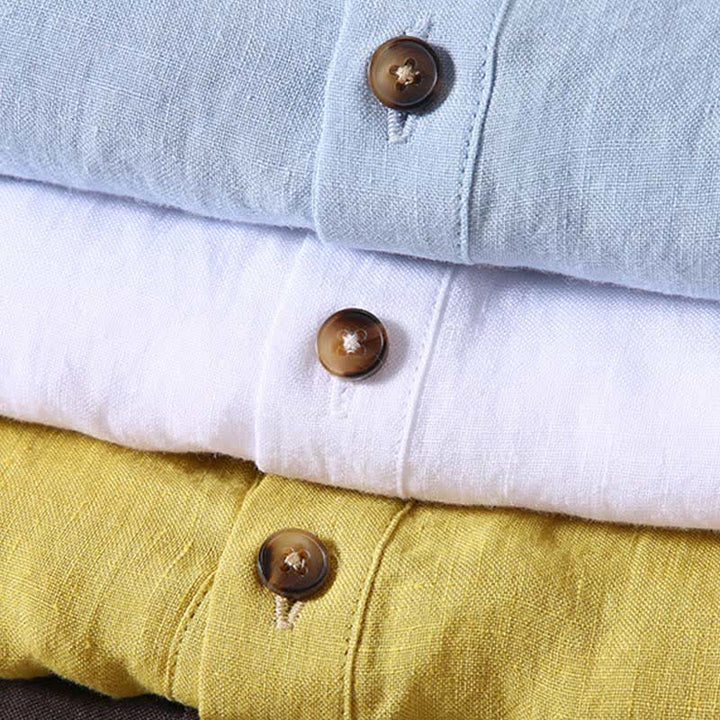 Buddha Stones Camisas de manga corta para hombre de lino liso con cuello mandarín, estilo casual de verano Tang. - image 18