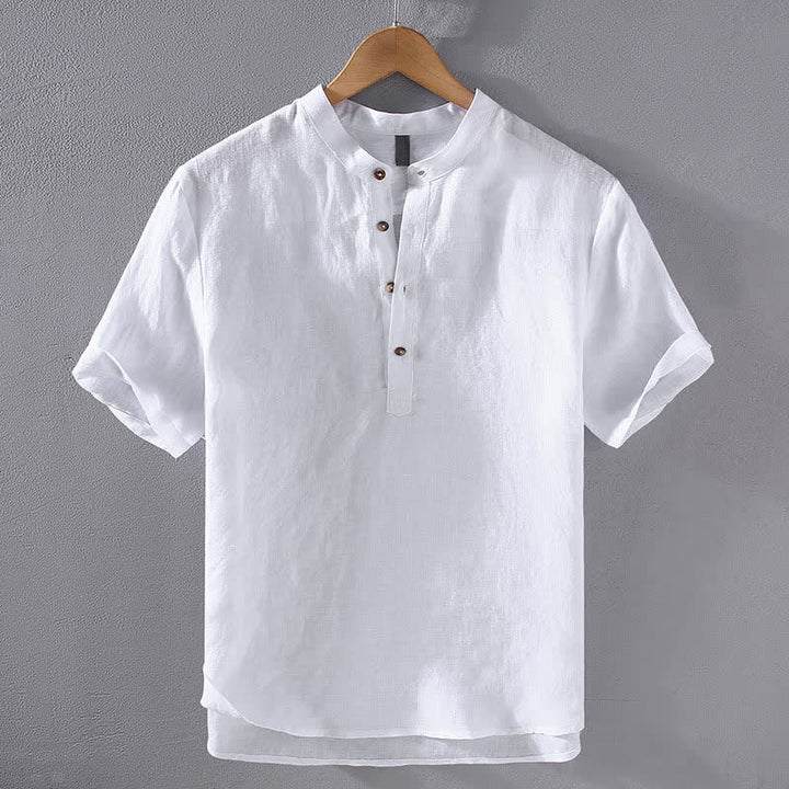 Buddha Stones Camisas de manga corta para hombre de lino liso con cuello mandarín, estilo casual de verano Tang. - Blanco - US/UK/AU42, EU52 (3XL) - image 14