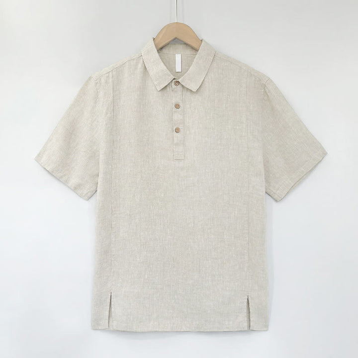 Buddha Stones Camisas de manga corta de lino liso para hombre, estilo casual de verano, con abertura lateral. - Beige - US/UK/AU44, EU54 (4XL) - image 11