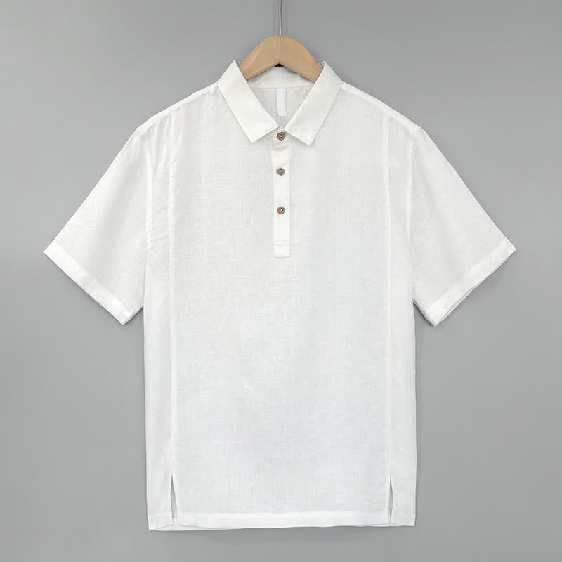 Buddha Stones Camisas de manga corta de lino liso para hombre, estilo casual de verano, con abertura lateral. - Blanco - US/UK/AU44, EU54 (4XL) - image 0