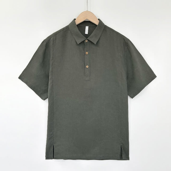 Buddha Stones Camisas de manga corta de lino liso para hombre, estilo casual de verano, con abertura lateral. - Gris - US/UK/AU44, EU54 (4XL) - image 10